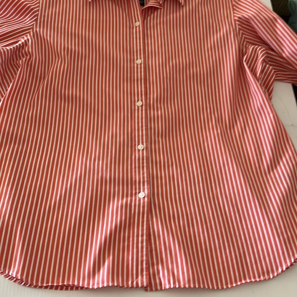 Chaps Ralph Lauren Orange Stripe No Iron Long Sleeve Collar Button Down Shirt XL - Picture 7 of 13